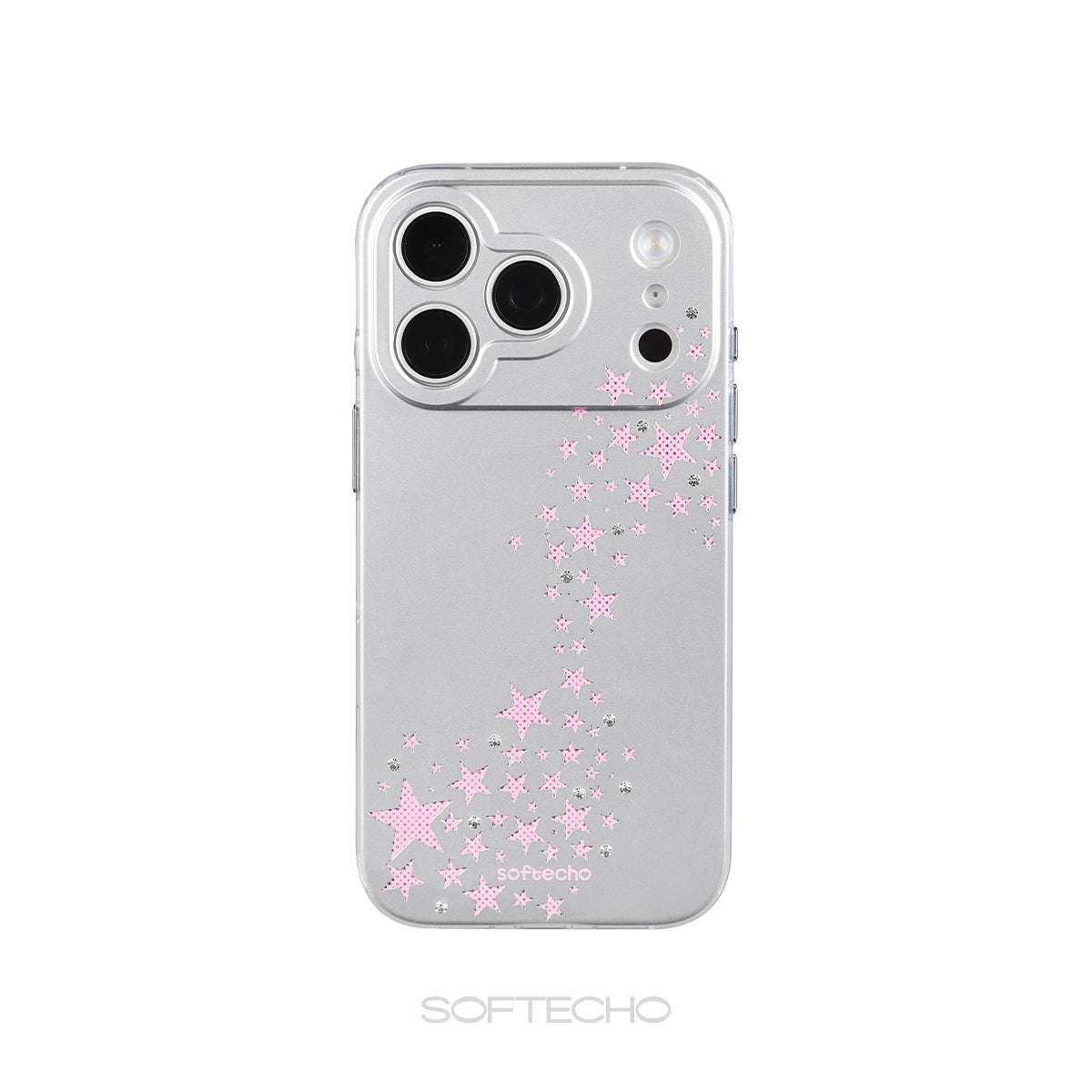 Phone case with pink star pattern on a white background
