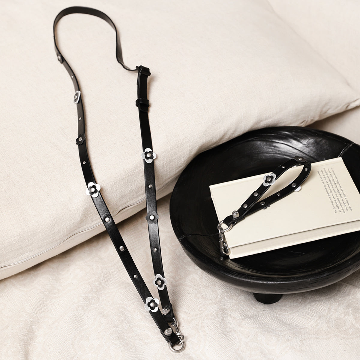 Floral Stud Leather Strap