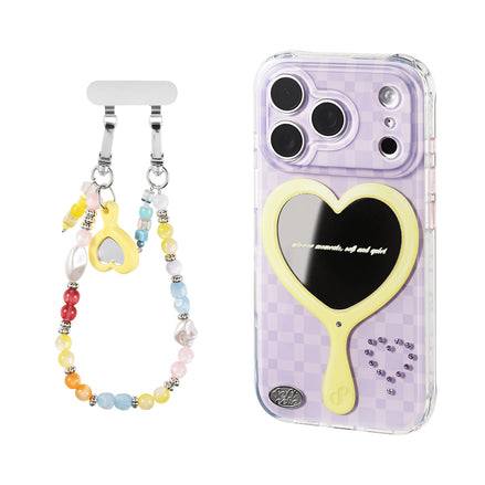 Phone case with heart design and colorful lanyard 