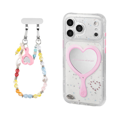 Phone case with heart design and colorful lanyard 