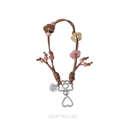 Beaded keychain with heart charm on a white background, branded 'SOFTECHO'.