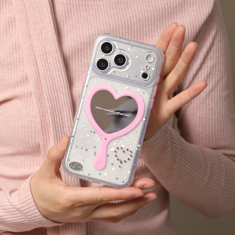Phone case with heart mirror design 