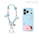 Light blue phone case with charm strap and SOFTECHO branding on a white background