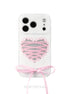 Phone case with heart design and pink bow on a white background