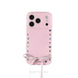 Pink phone case with heart and bow design 