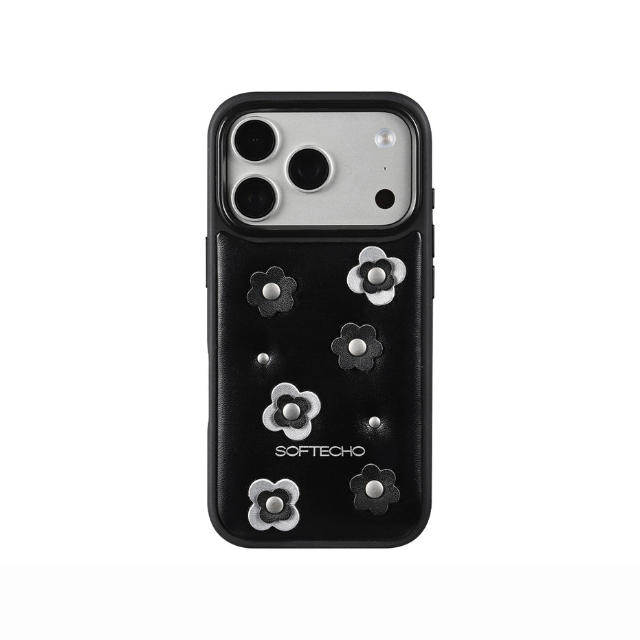 Navy blue phone case with a textured pattern on a white background