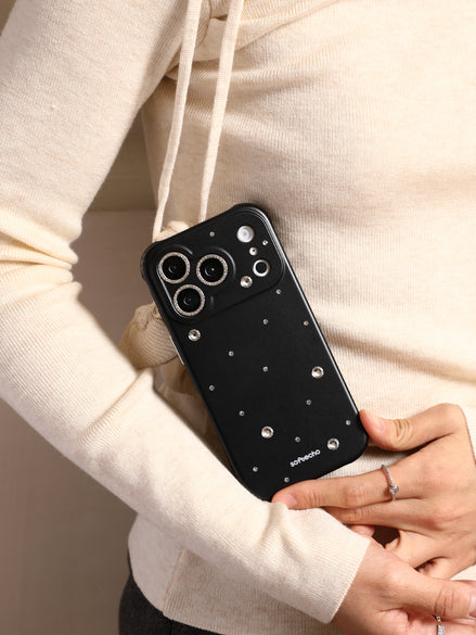 Midnight crystal iPhone case with slim protection and sparkling stud details