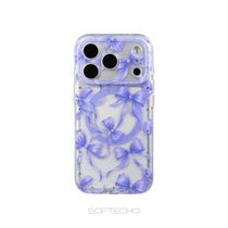 Violet Bow Glow MagSafe iPhone case with crystal accents and shimmer finish